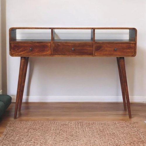 Artisan Furniture Madera maciza Mesa Consola de castaño con triple curvatura
