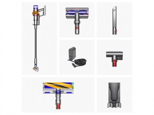 Aspirador escoba - Dyson V15 Detect™ Absolute, Potencia succión 240 AW, Autonomía 60 min, Minicepillo motorizado, 3 Modos, Láser, Sensor Suciedad