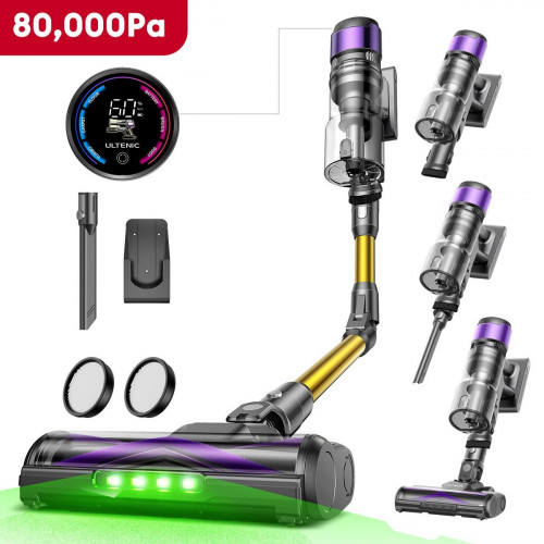 Aspirador sin cable Ultenic UW20, 80Kpa/60Min, Aspirador Escoba con Brazo Flexible, Cepillo Anti-Enredo Mejorado