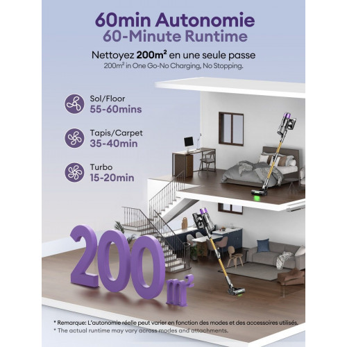 Aspirador sin cable Ultenic UW20, 80Kpa/60Min, Aspirador Escoba con Brazo Flexible, Cepillo Anti-Enredo Mejorado