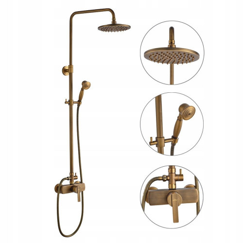 AURALUM MAX Columna DOuche Mecánico Conjunto de Ducha de Doble Manija Retro Sistema de Ducha Ajustable Kit de Ducha de Latón Antiguo Acabado Bronce