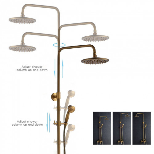 AURALUM MAX Columna DOuche Mecánico Conjunto de Ducha de Doble Manija Retro Sistema de Ducha Ajustable Kit de Ducha de Latón Antiguo Acabado Bronce