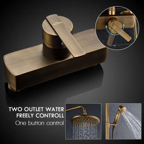 AURALUM MAX Columna DOuche Mecánico Conjunto de Ducha de Doble Manija Retro Sistema de Ducha Ajustable Kit de Ducha de Latón Antiguo Acabado Bronce