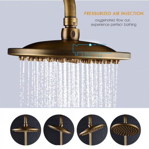 AURALUM MAX Columna DOuche Mecánico Conjunto de Ducha de Doble Manija Retro Sistema de Ducha Ajustable Kit de Ducha de Latón Antiguo Acabado Bronce