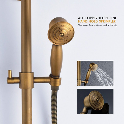 AURALUM MAX Columna DOuche Mecánico Conjunto de Ducha de Doble Manija Retro Sistema de Ducha Ajustable Kit de Ducha de Latón Antiguo Acabado Bronce