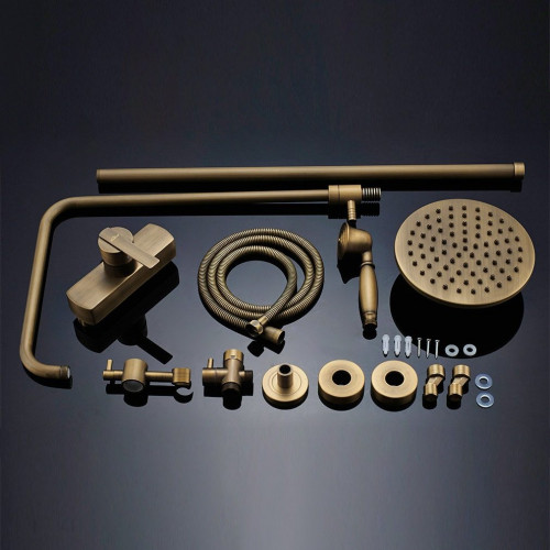 AURALUM MAX Columna DOuche Mecánico Conjunto de Ducha de Doble Manija Retro Sistema de Ducha Ajustable Kit de Ducha de Latón Antiguo Acabado Bronce