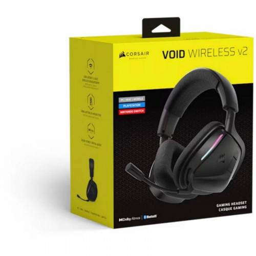 Auriculares Corsair VOID v2 MAX Wireless Gaming Inalámbricos USB-C y Bluetooth con Sonido 7.1 y Microfono Omnidireccional RGB Negro