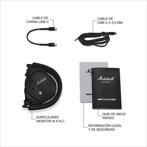 Auriculares de diadema Marshall Monitor III A.N.C inalámbricos Negro