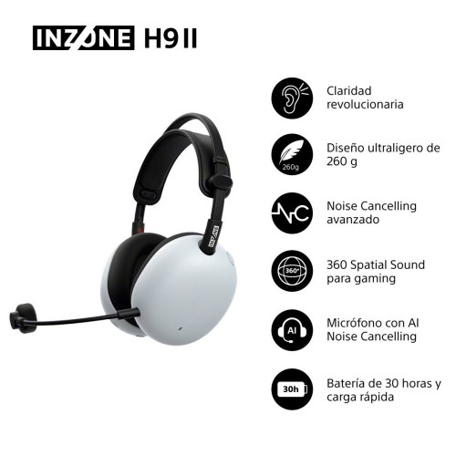 Auriculares Diadema con micrófono para Gaming Sony INZONE H9 II con cancelación de ruido Blanco