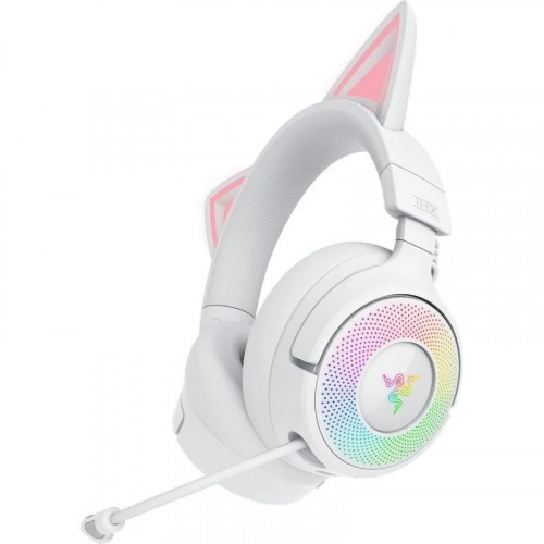 Auriculares Gaming Razer Kraken Kitty V3 Pro inalámbricos HyperSpeed RGB con micrófono y orejas de gato blancos
