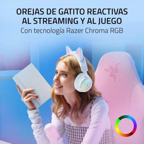 Auriculares Gaming Razer Kraken Kitty V3 Pro inalámbricos HyperSpeed RGB con micrófono y orejas de gato blancos