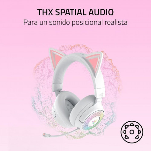Auriculares Gaming Razer Kraken Kitty V3 Pro inalámbricos HyperSpeed RGB con micrófono y orejas de gato blancos