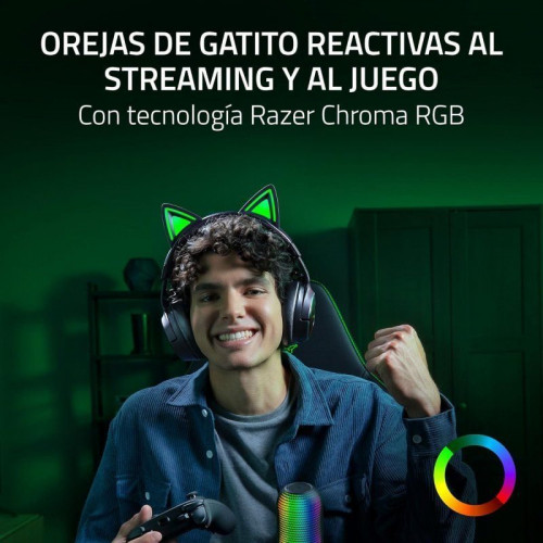 Auriculares Inalámbricos Razer Kraken Kitty V3 Pro inalámbricos HyperSpeed RGB con orejas de gato, micrófono y THX Spatial Audio negros