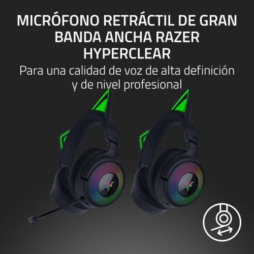 Auriculares Inalámbricos Razer Kraken Kitty V3 Pro inalámbricos HyperSpeed RGB con orejas de gato, micrófono y THX Spatial Audio negros
