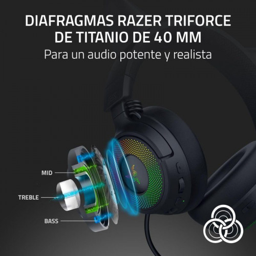 Auriculares Inalámbricos Razer Kraken Kitty V3 Pro inalámbricos HyperSpeed RGB con orejas de gato, micrófono y THX Spatial Audio negros
