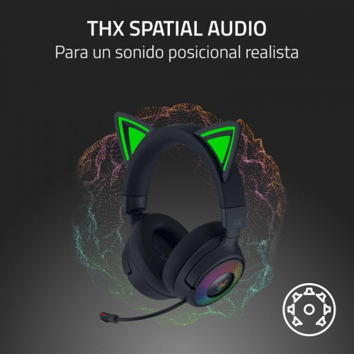 Auriculares Inalámbricos Razer Kraken Kitty V3 Pro inalámbricos HyperSpeed RGB con orejas de gato, micrófono y THX Spatial Audio negros