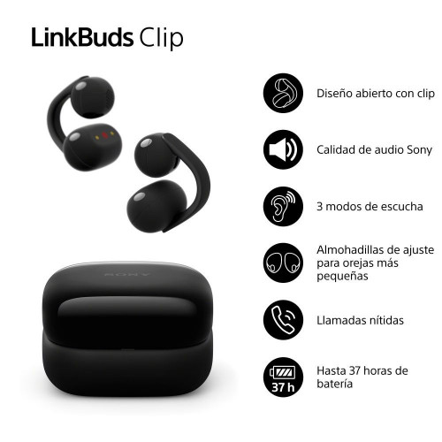 Auriculares inalámbricos Sony LinkBuds Clip, Bluetooth, IPX4, 37 horas de Batería Negro