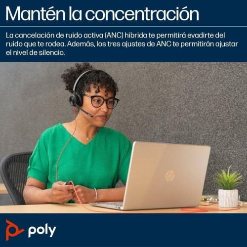 Auriculares Poly Blackwire 8225 con cable USB-C, cancelación de ruido activa, oficina, negros