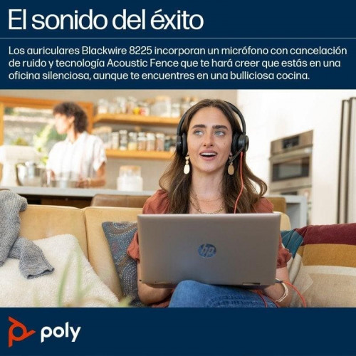 Auriculares Poly Blackwire 8225 con cable USB-C, cancelación de ruido activa, oficina, negros