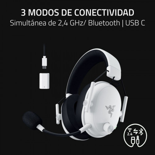 Auriculares Razer BlackShark V3 inalámbricos HyperSpeed Bluetooth Micrófono Extraíble Blancos