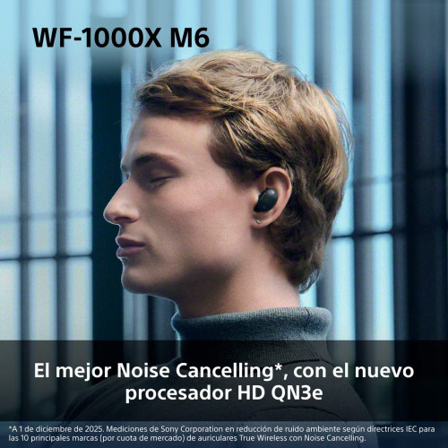 Auriculares True Wireless Sony WF-1000XM6 con cancelación de ruido, Bluetooth, IPX4, 24 horas de batería Negro