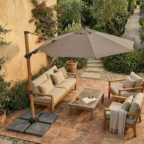 Axi solis sombrilla descentrada redonda ø 300 cm, antracita/beige | para jardín / terraza con estructura con recubrimiento en polvo | base en cruz y