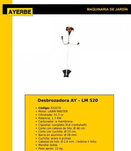 Ayerbe Desbrozadora LM-520 Motor Lawn Master 2,5 Hp 2T
