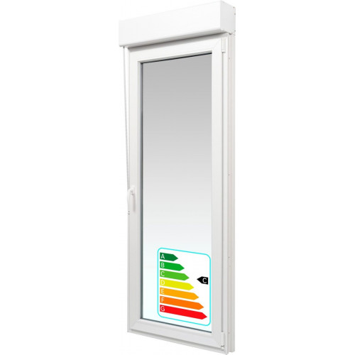 Balconera PVC 85x229cm oscilobatiente derecha blanca Isoxa doble acristalamiento transparente 4/16/4 bajo emisivo con persiana
