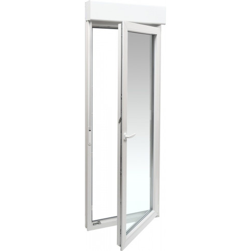 Balconera PVC 85x229cm oscilobatiente derecha blanca Isoxa doble acristalamiento transparente 4/16/4 bajo emisivo con persiana