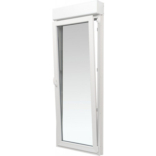 Balconera PVC 85x229cm oscilobatiente derecha blanca Isoxa doble acristalamiento transparente 4/16/4 bajo emisivo con persiana