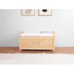 Banco baúl de mimbre trenzado con cojín - An.91 x P. 43 x Al. 51 cm - Natural - SOLEYA