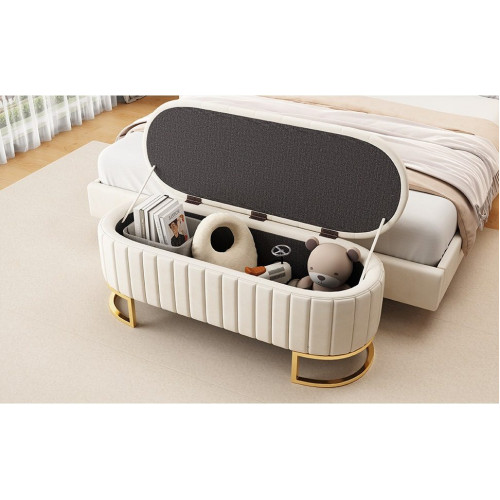 Banco con almacenaje, banco - 120 x 39,9 x 41,9 cm - Patas de terciopelo y metal - Beige