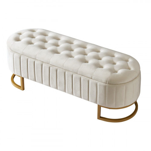 Banco con almacenaje, banco - 120 x 39,9 x 41,9 cm - Patas de terciopelo y metal - Beige
