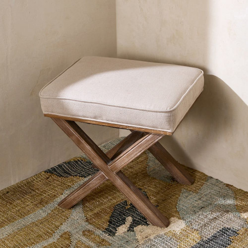 Banco cuadrado de madera de roble tapizado en lino Vintage EuroVolter Roble envejecido