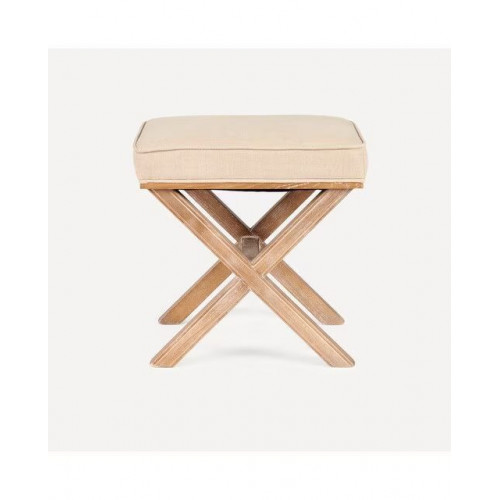 Banco cuadrado de madera de roble tapizado en lino Vintage EuroVolter Roble envejecido