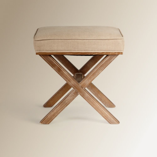 Banco cuadrado de madera de roble tapizado en lino Vintage EuroVolter Roble envejecido