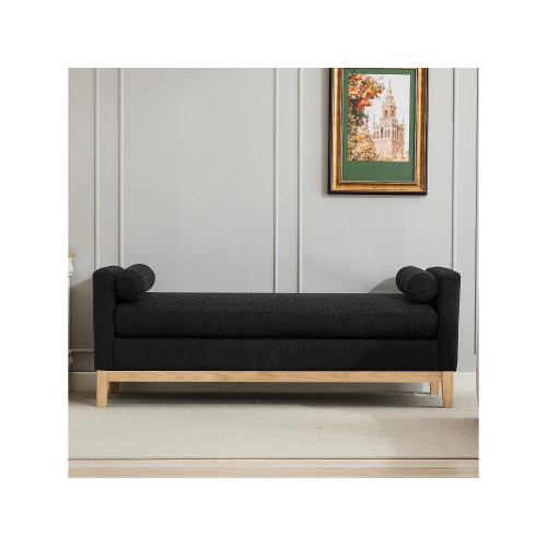 Banco de entrada de madera y tela con 2 cojines - Negro 149x50x63,5 cm
