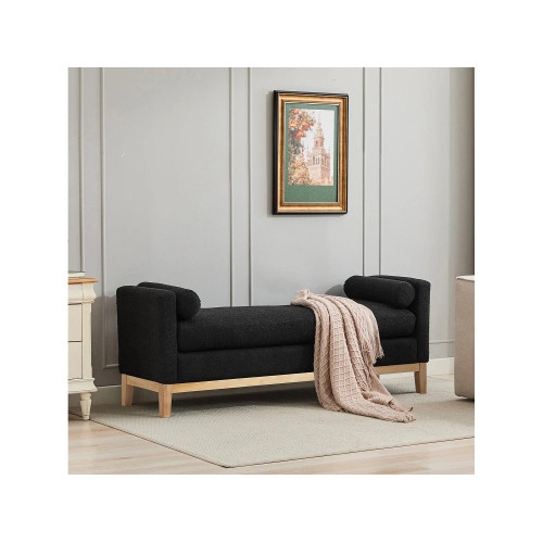 Banco de entrada de madera y tela con 2 cojines - Negro 149x50x63,5 cm