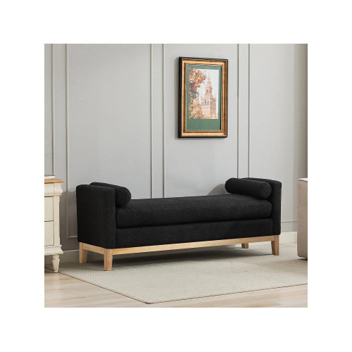 Banco de entrada de madera y tela con 2 cojines - Negro 149x50x63,5 cm