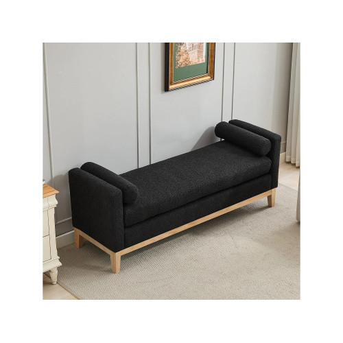 Banco de entrada de madera y tela con 2 cojines - Negro 149x50x63,5 cm