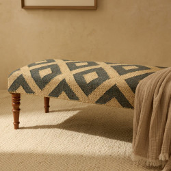 Banco de madera de mango tapizado rombos Delhi Beige / Azul