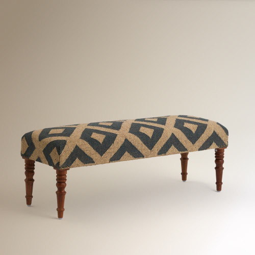 Banco de madera de mango tapizado rombos Delhi Beige / Azul