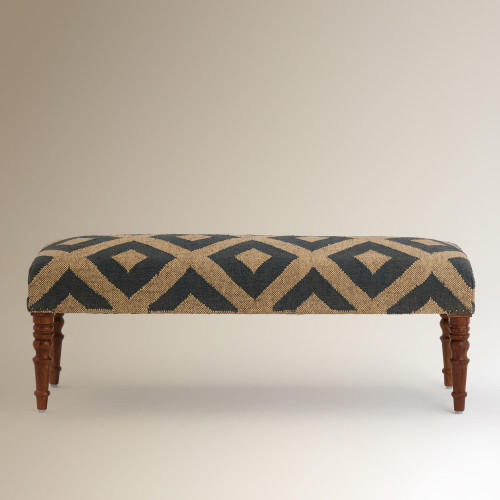 Banco de madera de mango tapizado rombos Delhi Beige / Azul