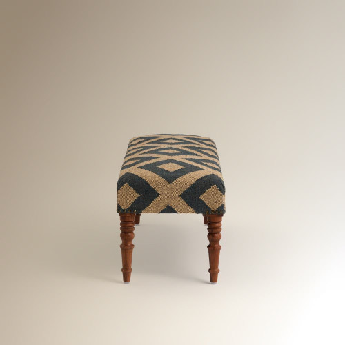 Banco de madera de mango tapizado rombos Delhi Beige / Azul