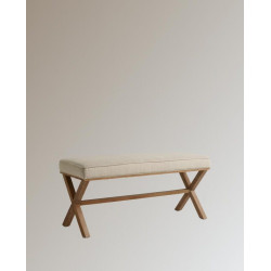 Banco de madera de roble tapizado en lino Vintage EuroVolter Roble envejecido
