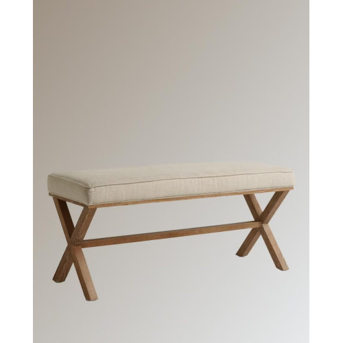 Banco de madera de roble tapizado en lino Vintage EuroVolter Roble envejecido