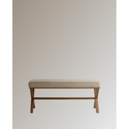 Banco de madera de roble tapizado en lino Vintage EuroVolter Roble envejecido