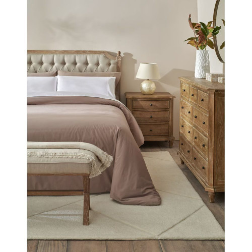 Banco de madera de roble tapizado en lino Vintage EuroVolter Roble envejecido