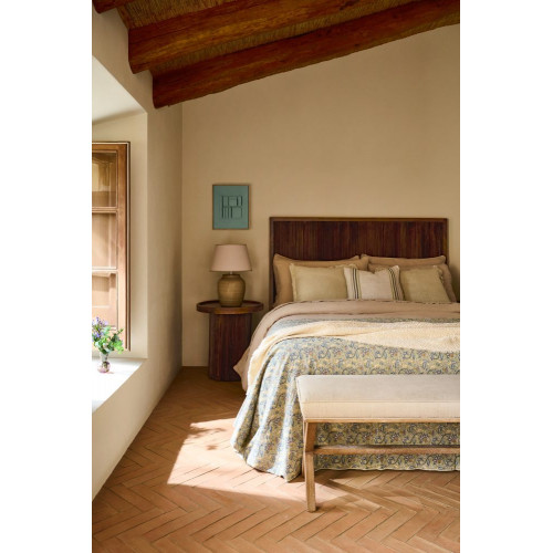 Banco de madera de roble tapizado en lino Vintage EuroVolter Roble envejecido