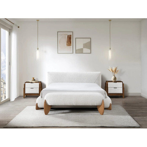 Banco de tela bouclé - Blanco y natural - GAMURA